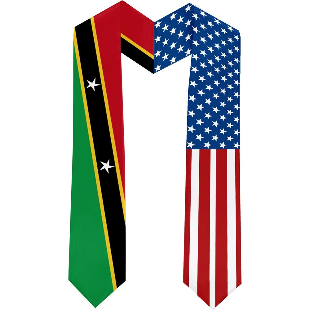 4927 2026 Saint Kitts and Nevis Flag and USA Flag Graduation Stole